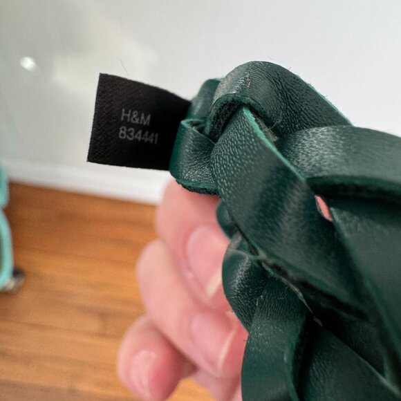 H&M Braided Hunter Green Velvet Skinny Belt w/ Gold Buckle One Size - Picture 4 of 5